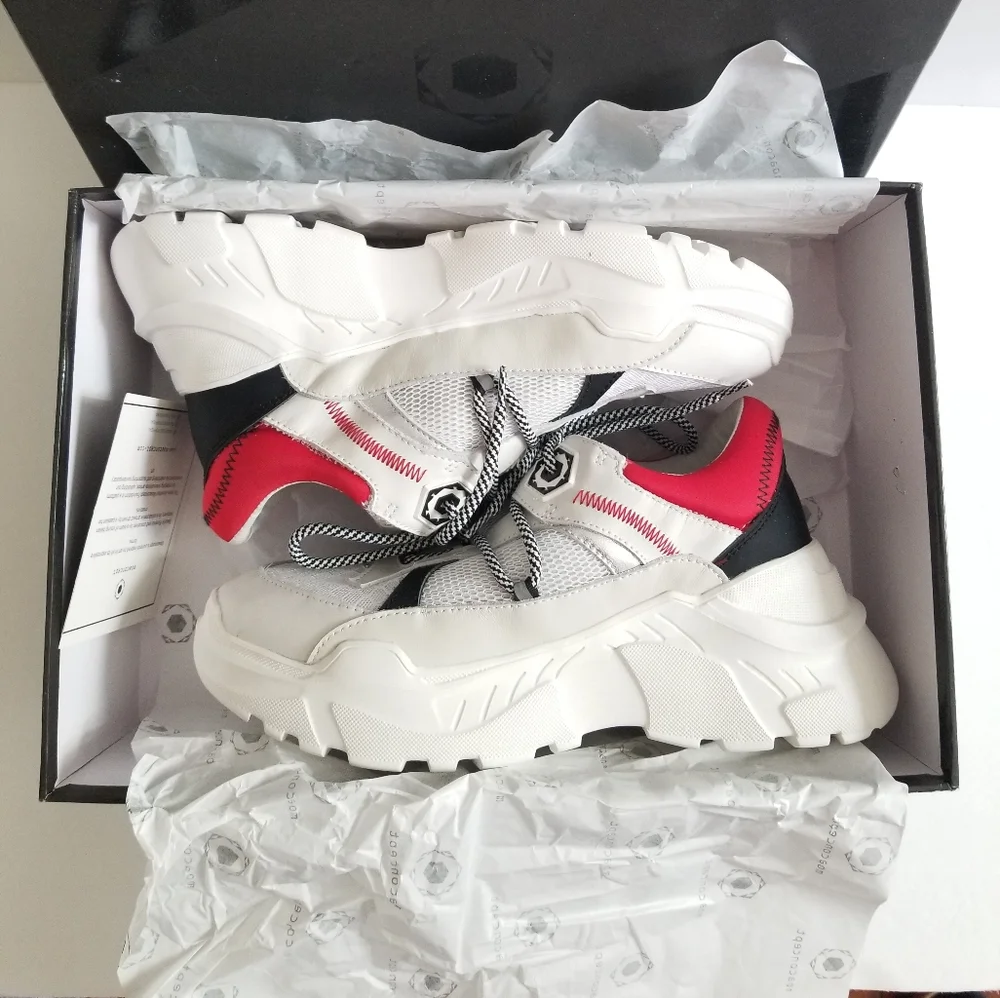 MOA Master Of Arts Lace Up White Red Mesh Leather Sneakers Size 40 US 9.5 - Picture 2 of 8